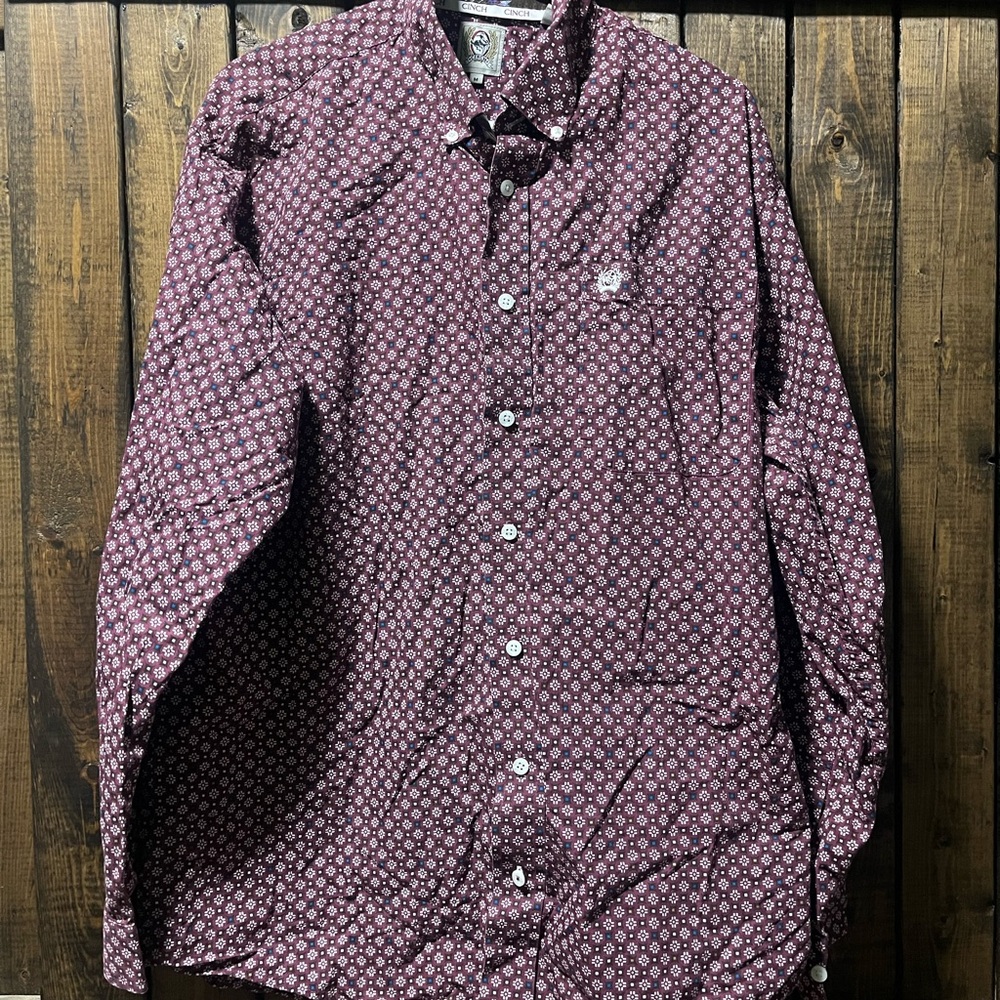 Cinch Maroon Patterned Casual Button-Down Shirt - image 1